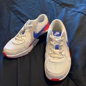 Nike Air White, Red and Blue Sneakers with Chunky Sole and Cushioned Support